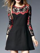 Romwe Black Embroidered Gauze A-line Dress