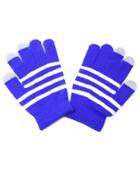 Romwe Sky Blue Striped Knit Textured Telefingers Gloves