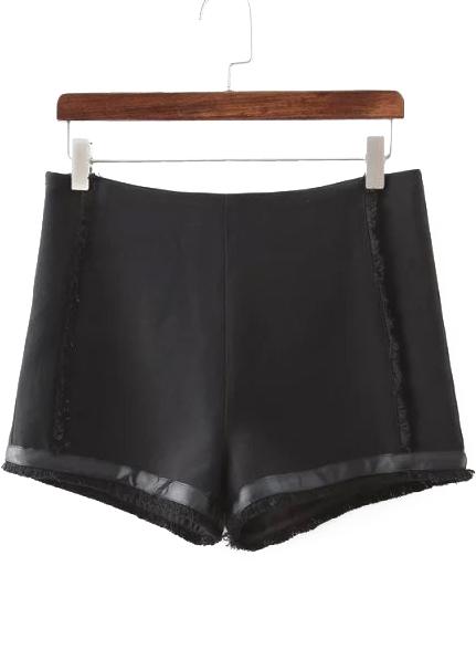 Romwe Side Zipper Fringe Black Shorts
