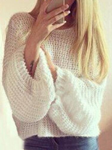 Romwe Puff Sleeve Hollow Loose Sweater