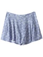 Romwe Blue Flower Print Zipper Side Pleated Shorts