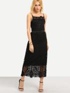 Romwe Hollow Out Lace Cami Dress - Black