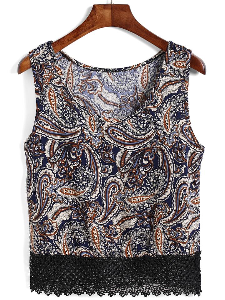 Romwe Paisley Print Chiffon Tank Top