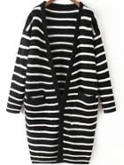 Romwe Striped Pockets Color-block Coat