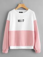 Romwe Two Tone Print Sweatshirt