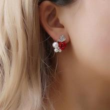 Romwe Faux Pearl & Rose Stud Earrings