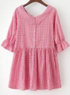 Romwe Red Bow Collar Plaid Loose Dress