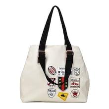 Romwe Patch Detail Canvas Tote Bag