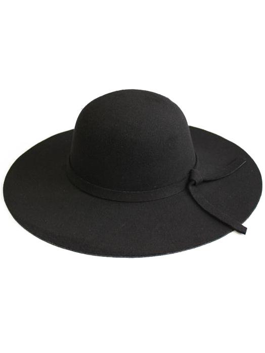 Romwe Black Wide-brim Wool Boater Hat