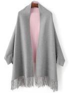 Romwe Grey Batwing Sleeve Fringe Hem Poncho Sweater