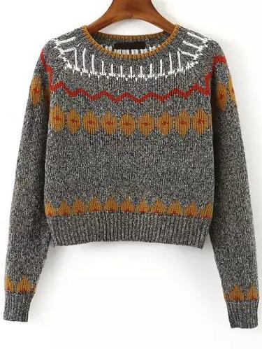 Romwe Flower Print Slit Crop Sweater