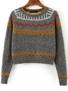 Romwe Flower Print Slit Crop Sweater