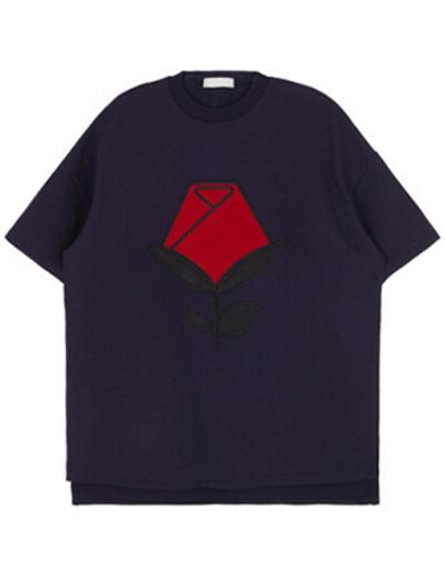 Romwe Rose Embroidered Loose Blue T-shirt