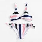 Romwe Random Striped Twist Bikini Set