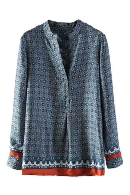 Romwe Romwe Split V-neck Floral Print Shirt