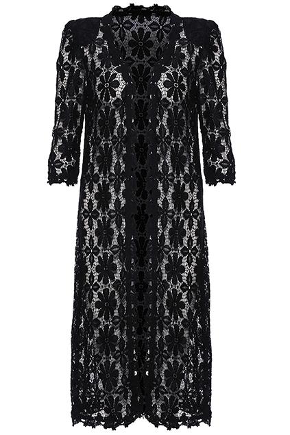 Romwe Flower Hollow Lace Black Cardigan