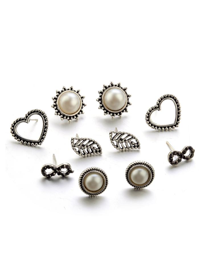 Romwe Faux Pearl Stud Earrings 5pairs