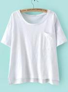 Romwe Dip Hem With Pocket White T-shirt