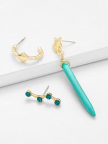 Romwe Rhinestone Detail Irregular Shaped Earring Set