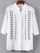 Romwe Stand Collar Embroidered White Blouse