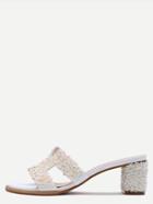 Romwe White Glitter Sequin Peep Toe Heeled Sandals