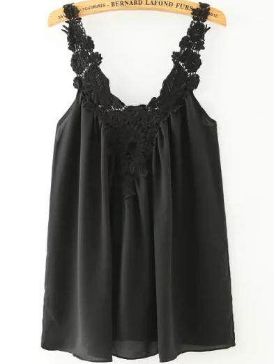 Romwe Crochet Black Cami Top