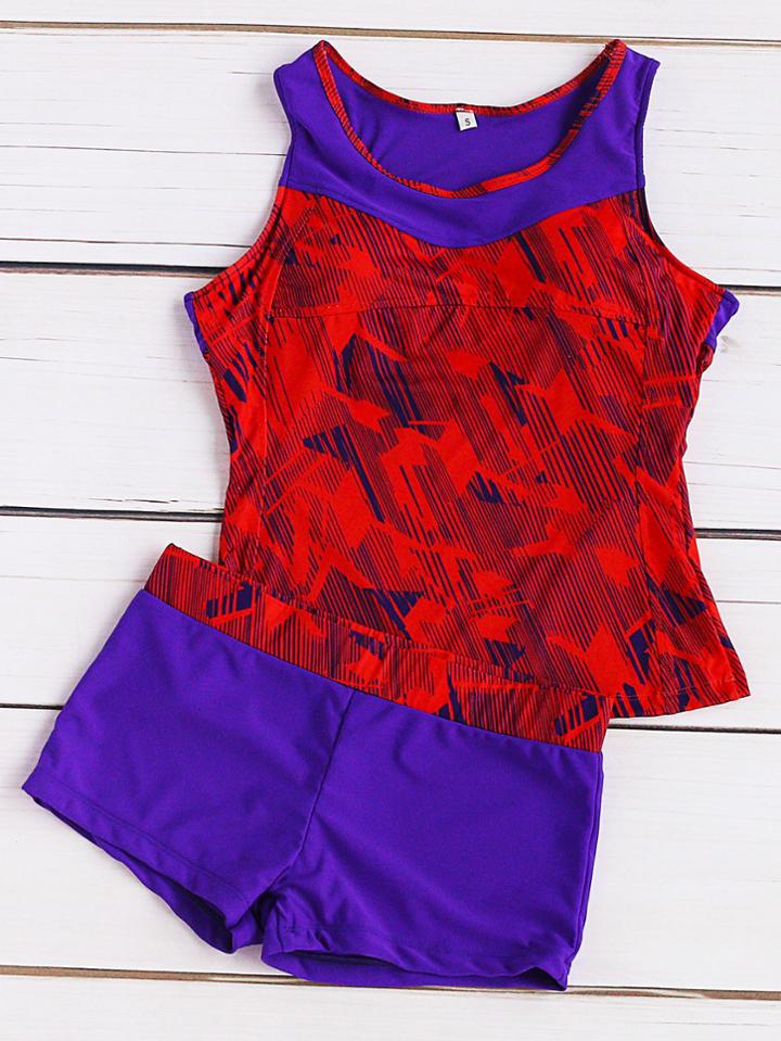 Romwe Two Tone Printed Two-piece Swimwear