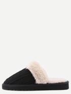 Romwe Black Fur Lined Soft Sole Wool Flat Slippers