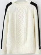Romwe Round Neck Diamond Pattern White Sweater