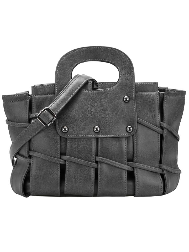 Romwe Grey Zipper Plait Pu Bag