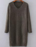 Romwe V Neck Cable Knit Detail Slit Sweater Dress