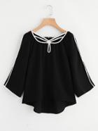 Romwe Keyhole Strappy Neck Contrast Binding Blouse