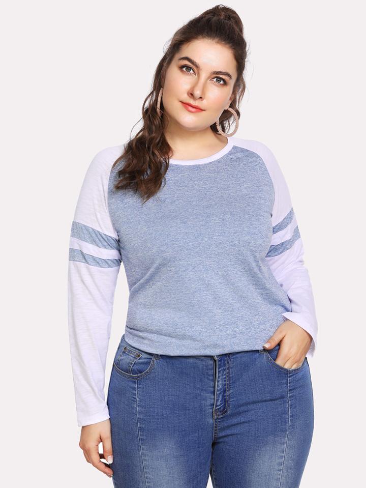 Romwe Striped Raglan Sleeve Tee