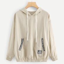 Romwe Letter Taped Drawstring Detail Jumper