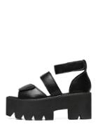 Romwe Black Peep Toe Cutout Velcro Platform Sandals