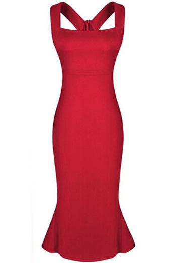 Romwe Strap Slim Flouncing Red Dress
