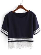 Romwe Contrast Lace Hem T-shirt