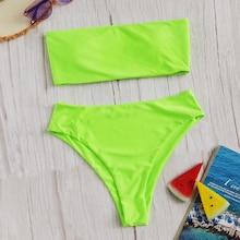 Romwe Neon Lime Bandeau With High Waist Bikini