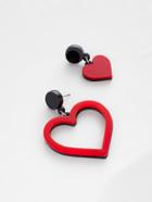 Romwe Two Tone Heart Design Mismatched Earrings