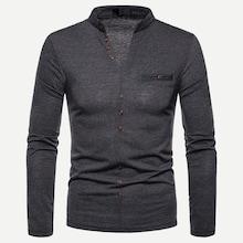 Romwe Men Button Decoration Plain Polo Shirt