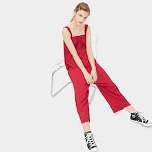 Romwe Solid Elastic Detail Wide Leg Jumpsuit