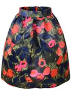 Romwe Elastic Waist Floral Print Skirt