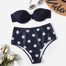 Romwe Underwire Bandeau With Polka Dot High Waist Bikini
