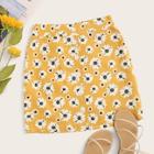 Romwe Sunflower Button Front A-line Skirt