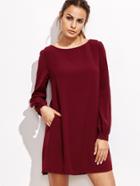 Romwe Burgundy Bishop Sleeve Swing Dress