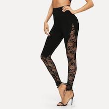Romwe Sheer Floral Lace Insert Leggings