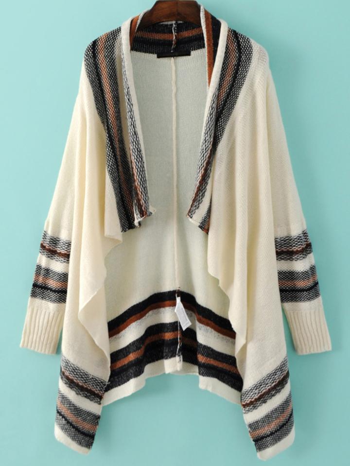 Romwe Multicolor Stripe Trim Asymmetric Cardigan