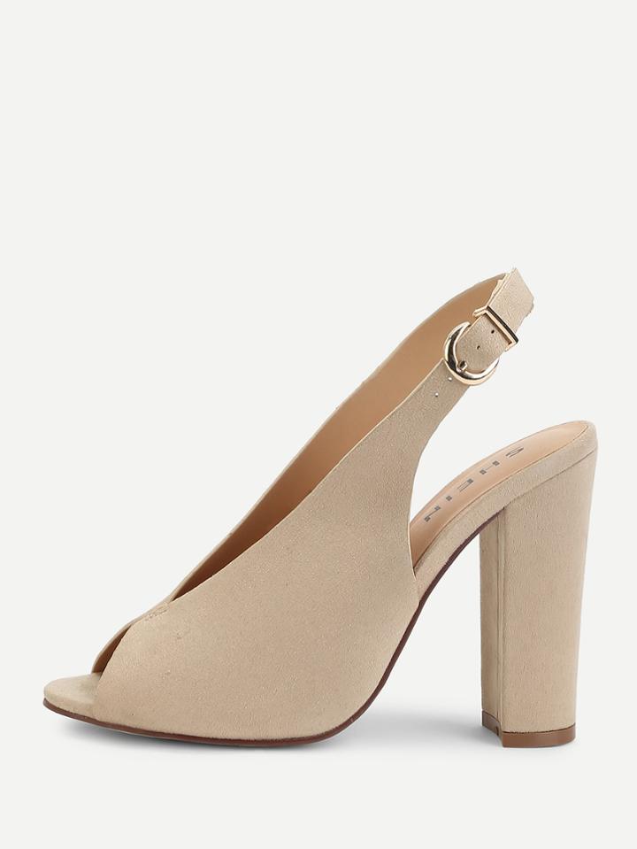 Romwe Peep Toe Block Heeled Pumps