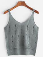 Romwe Grey Hollow Out Knit Cami Top