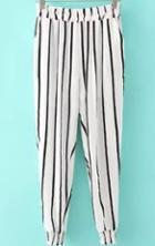 Romwe Elastic Waist Vertical Striped Beam Port White Pant